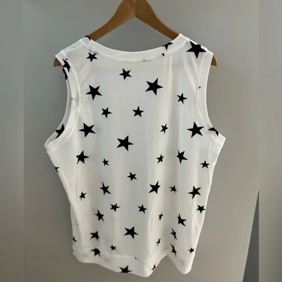 Woman’s sleeveless top. NWOT. White with black star pattern. VERY SOFT! - Picture 3 of 4